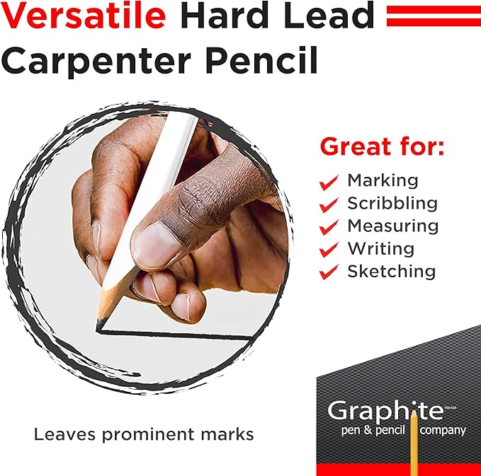 GRAPHITE Hard Lead Carpenter Pencils Bulk - (72) Pieces Lumber Wooden Pencil #2 (HB) - White