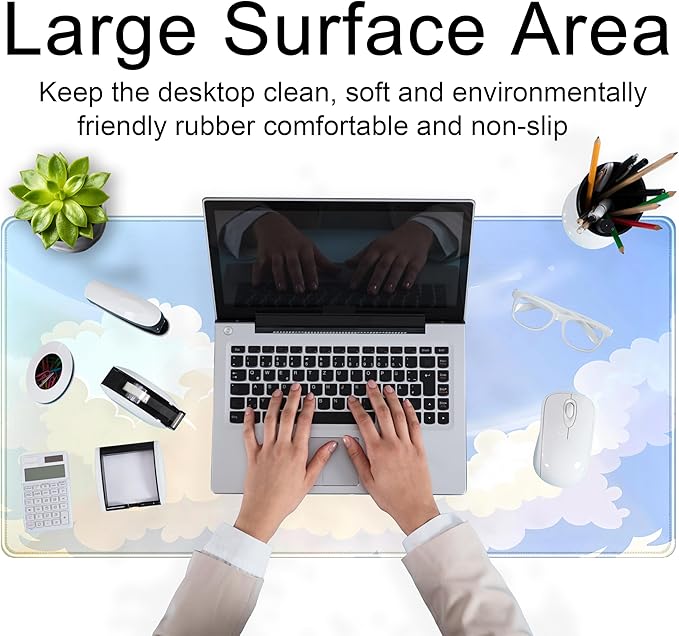 Blue Cloud XXL Large Extended Gaming Mouse Pad Computer Mat Aesthetics Mousepad, Office Decor Desk Pad, Laptop Keyboard and Mouse Mat, Non-Slip Desk Matt with Stitched Edge, 31.5''x15.7''