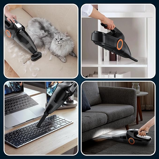 NHOWIN Handheld Vacuum Cordless, 9500PA Portable Handheld Vacuum with LED Light & 2 Filters Powerful Suction Car Vacuum Rechargeable Hand Held Vacuum Cordless for Home Office Kitchen Car Pets