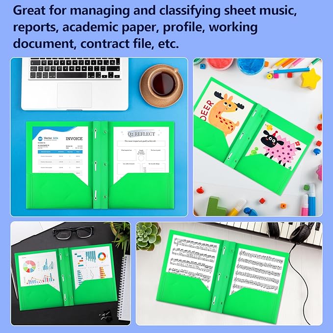 8 Pack Plastic Folders With 2 Pockets, Colorful Letter Size File Folders With Prongs and Business Card Slots for School Office