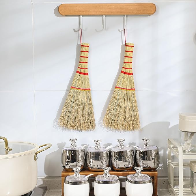 Suclain 2 Pcs Small Corn Whisk Brush Broom 100% Handmade 12 Inch Handheld Brush Whisks Natural Corn Short of Asian Whisk Broom with Nylon Thread Handle for Household Sweeping Indoor Outdoor(Style A)