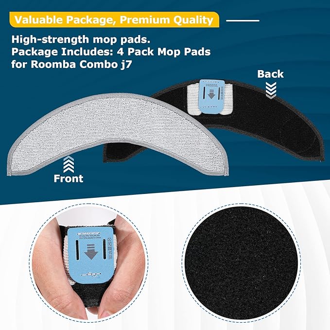 4 Pack Replacement Mop Pads for i-Robot Roomba Combo j7+/ j9+ Accessories, Microfiber Washable Mopping Pad for iRobot Roomba Combo j7+/ j9+ Robot Vacuum and Mop (Not fits for Roomba j7/ j7+/ j9+)