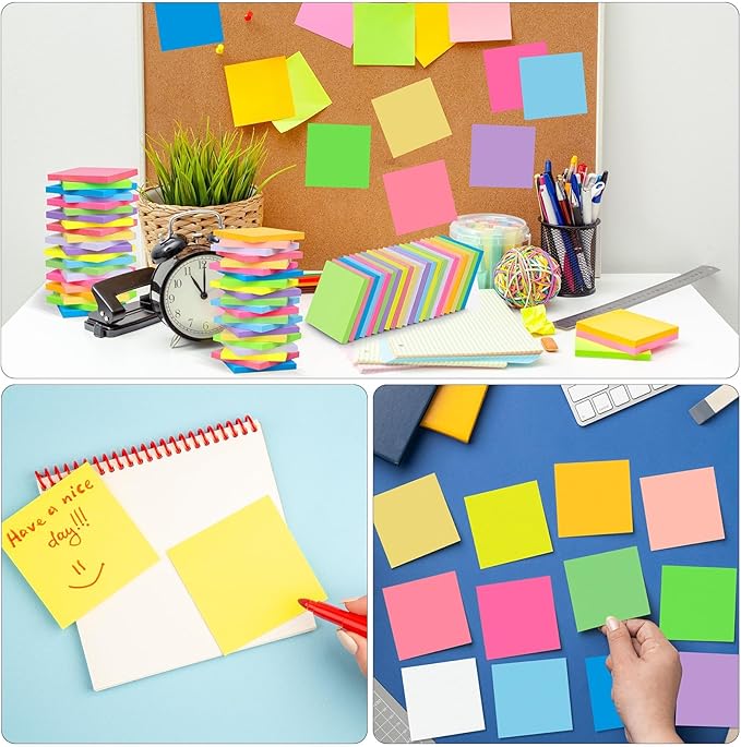 60 PCS Sticky Notes Bulk 3x3 Inch Colorful Sticky Notes 75 Sheets/Pad 12 Colors, Adhesive Sticking Self-Stick Multicolor Memo Note Pads for Teacher Student School Office Meeting Blank Desk Pads