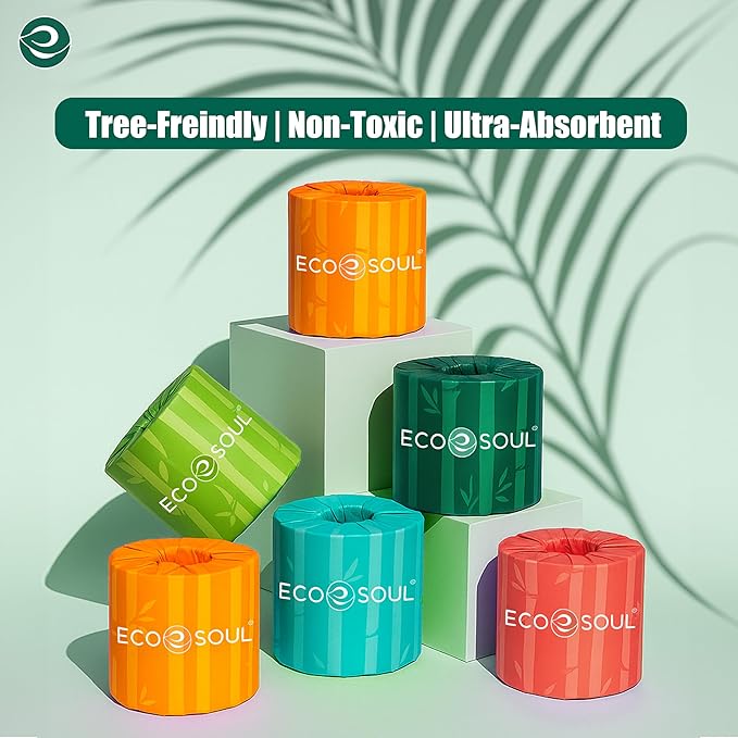 Eco Soul Premium Bamboo Toilet Paper 3 Ply | 24 Mega Rolls | 300 Sheets Each | FSC Certified Hypoallergenic, Textured & Skin-Friendly Septic-Safe Soft Bathroom Tissue Eco-Friendly Chemical & Dye Free