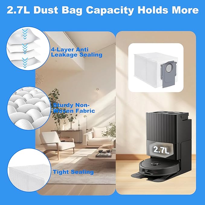 28Pcs Accessories Replacement Kit for Roborock QV35A/QV35S,QR798/QR598 Robot Vacuum,2 Main Brush,4 Filters,8 Mop Pads,6 Dust Bags,6 Side Brushes,2 Tools