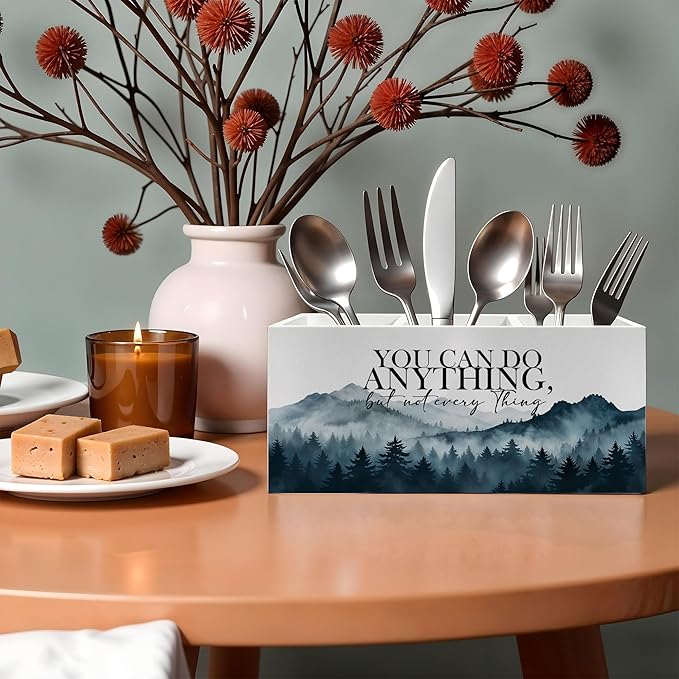 Mountains Forest Inspirational Pencil Pen Holder for Desk, You Can do Anything But Not Everything Wooden Pencil Holder Organizer for Home Office Desk Accessories, Encouragement Gifts