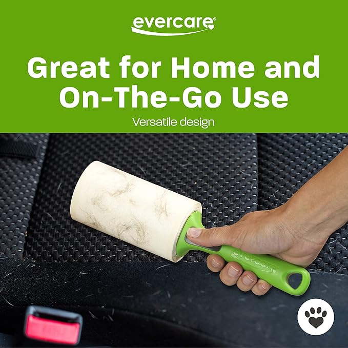 Evercare All Purpose Pet Hair Lint Roller with 2 Refills, 180 Total Sheets – Reusable Sticky Roller for Pet Hair, Cat & Dog Hair Remover, Lint Remover, Pet Hair Remover for Furniture, Clothing & Cars