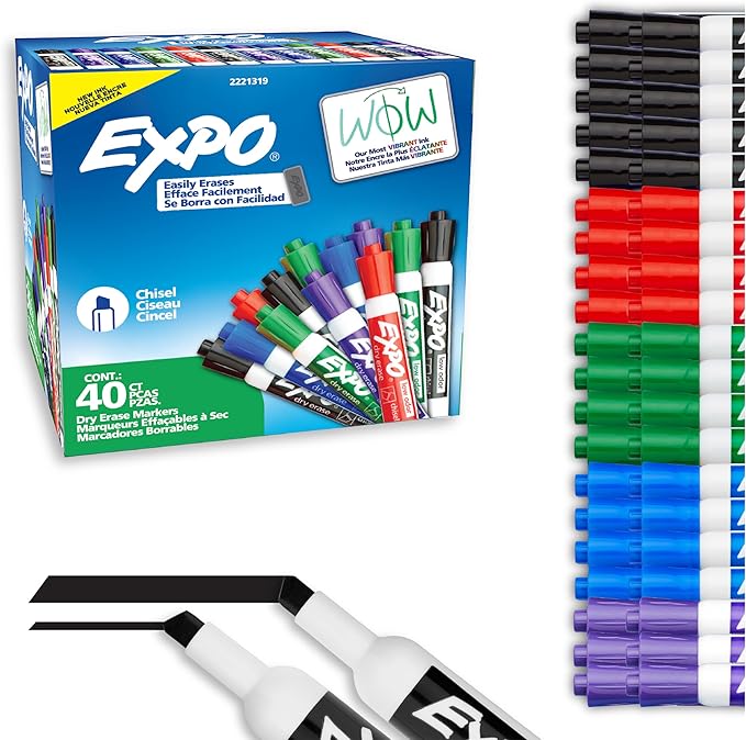 EXPO Dry Erase Markers, Low Odor Ink, Assorted Colors, Chisel Tip, 40 Count