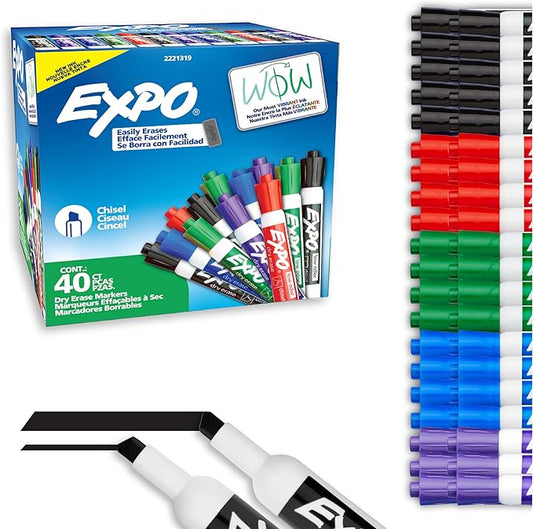 EXPO Dry Erase Markers, Low Odor Ink, Assorted Colors, Chisel Tip, 40 Count