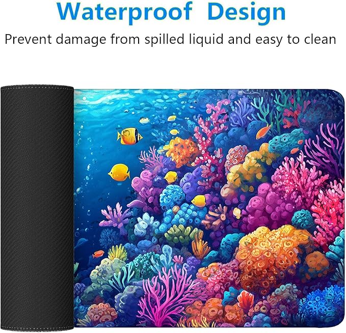 Ocean Fish Desk Pad Mouse Pad Colorful Cartoon Coral Fish Sea Mousepad XL Large Gaming Mouse Pad Laptop Keyboard Mat Desk Pad Office Home Decor for Women Girl 31.5"x11.8"