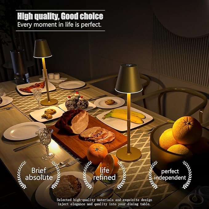 LED CordlessTable Lamp,4000mAh Rechargeable Battery Desk lamp,3 Level Brightness Beside Night Light, Minimalist Design, for Couple Dinner/Coffee Table/Restaurant/Bedroom(Bronze 2PACK)