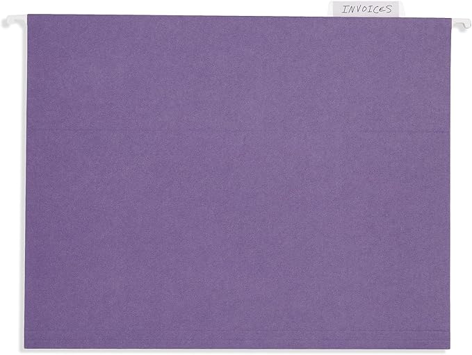 25 Blue Summit Supplies Purple Hanging File Folders - Letter Size, Durable 11pt Paper, Hanging File Folders, Purple, with Plastic Tabs and Inserts Included