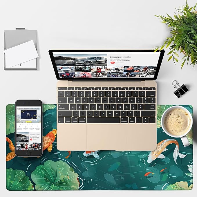 Colorful Koi Fish Gaming Mouse Pad 3mm Thick Stitched Edge Waterproof Non-Slip Large Computer Keyboard Mouse Mat,Suitable for Office Entertainment Decorative Desk Pad 35.4 x 15.7 Inches