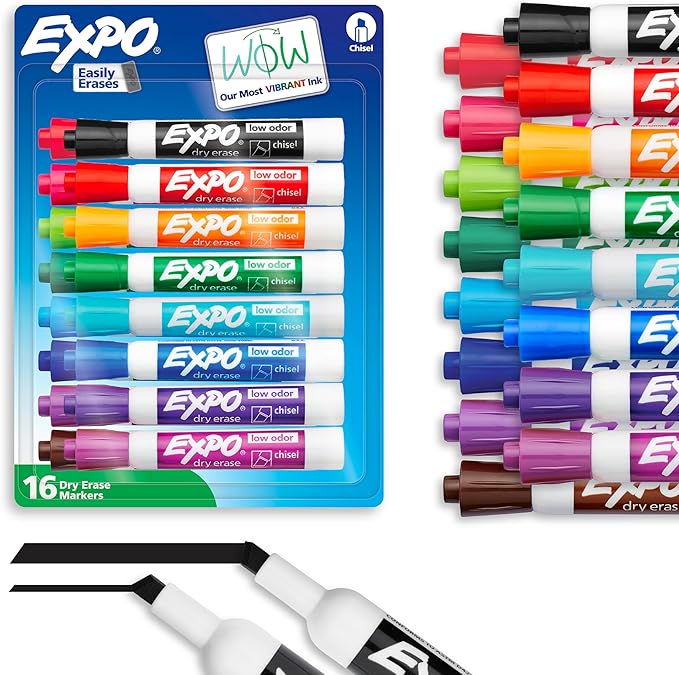 Expo Low Odor Dry Erase Markers Assorted Colors Chisel Tip - Pack of 16