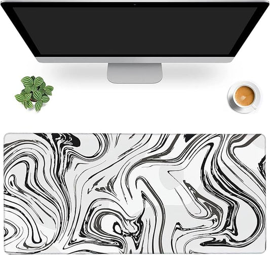 MIOAOSRT Desk Mat,Abstract Black and White Marbling Extended Gaming Mouse Pad,Large Non-Slip Rubber Base Mousepad with Stitched Edges,Waterproof Mouse Mat Desk Pad for Office Game Home 35.4x15.75 in