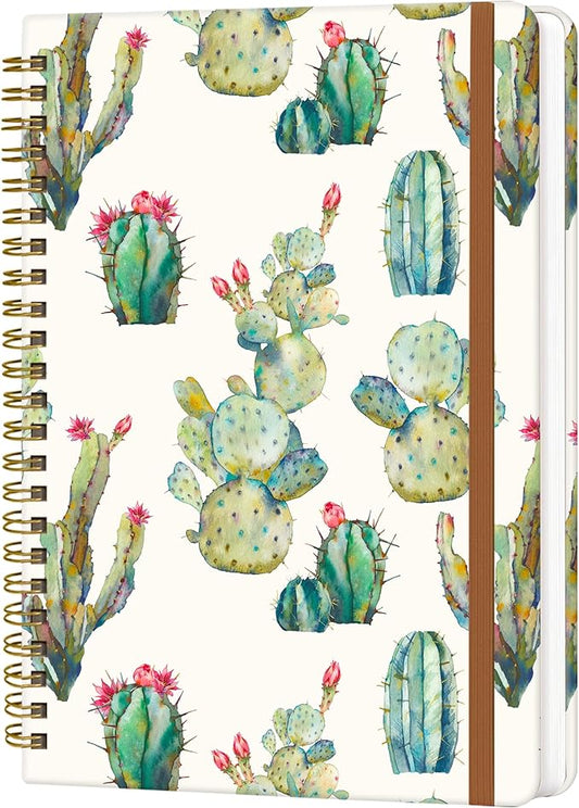 Spiral Journal Notebook for Women, Hardcover A5 College Ruled Notebook, 120 Pages, Thick Paper, Cute Lined Journal for School, Office & Work, 6 x 8.4 in(Watercolor Cactus)