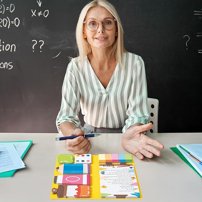 B1ykin Sticky Notes Set, Cartoon Theme Cute Self-Stick Notes Pad Teacher Appreciation Gifts， Self-Adhesive Writing Memo Pages Sticky to Do Notepad Thank You Gift for School Classroom (Art Teacher)