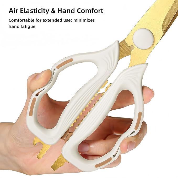 Kitchen Shears Scissors Food Scissors, 8-in-1 Multifunction Japanese Stainless Steel Meat Shears, Dishwasher Safe Sharp Shear All Purpose with Comfort Grip, Ideal for Everyday Use-White