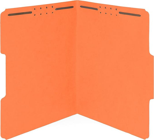 50 Orange Folders with Prongs, Orange File Folders with Fastener - 1/3 Cut Reinforced Assorted Tab - Durable 2 Prongs for Medical Files, Patient, Law Client Files - Letter Size, 50 Pack