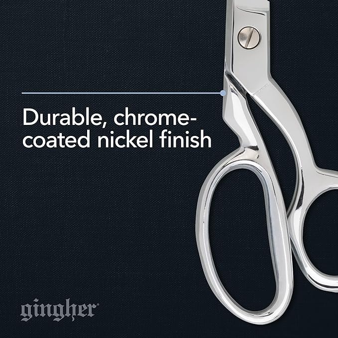 Gingher 8" Serrated Dressmaker's Fabric Scissors with Protective Sheath - 8" Stainless Steel Shears - Sharp Knife Edge Fabric Scissors - Silver