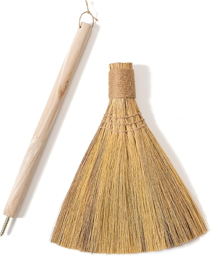 TTS For Home Natural Whisk Sweeping Hand Handle Broom - Brooms for Wedding Jumping Ceremony Halloween DIY Decoration - Vietnamese Straw Soft Broom - 12.2" Width, 28.35" Length