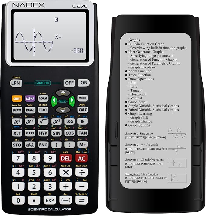 Scientific Calculator with Graphing, Includes Carrying Case, for College and High School Students, Calculus, Algebra, Geometry, Trigonometry, Statistics, Physics, Chemistry, Black