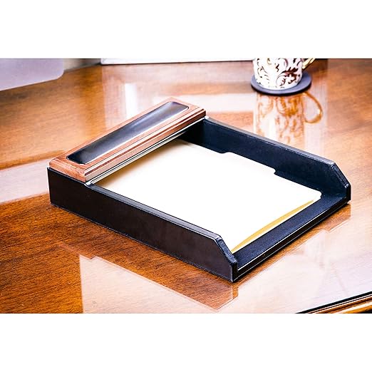 Dacasso Leather Desktop Letter Tray - Luxury Letter Holder & Paper Organizer for Desk - Office Organization & Executive Desk Decor - (Black)