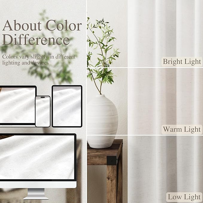 100% Blackout Linen Curtains 102 Inches Long 2 Panels for Bedroom Back Tab Pinch Pleated Black Out Curtain Neutral Cream Noise Cancelling Light Blocking Window Curtains 102 Inch Length,Ivory