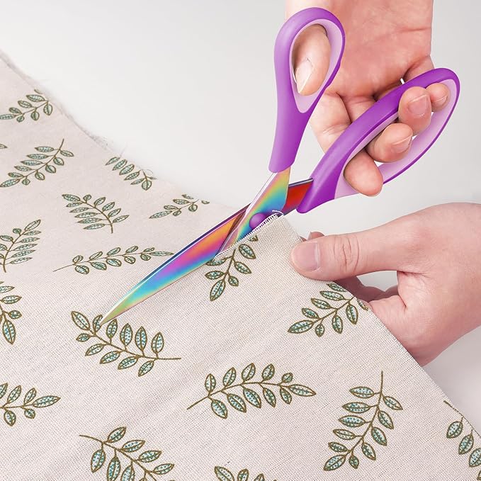 Sewing Scissors, Sharp Titanium Coating Blades, Soft Grip Handle, Multi-Purpose Scissors Set of 3 Suitable for Families, Office, and School Use, Blue Black, Purple Pink and Green Black