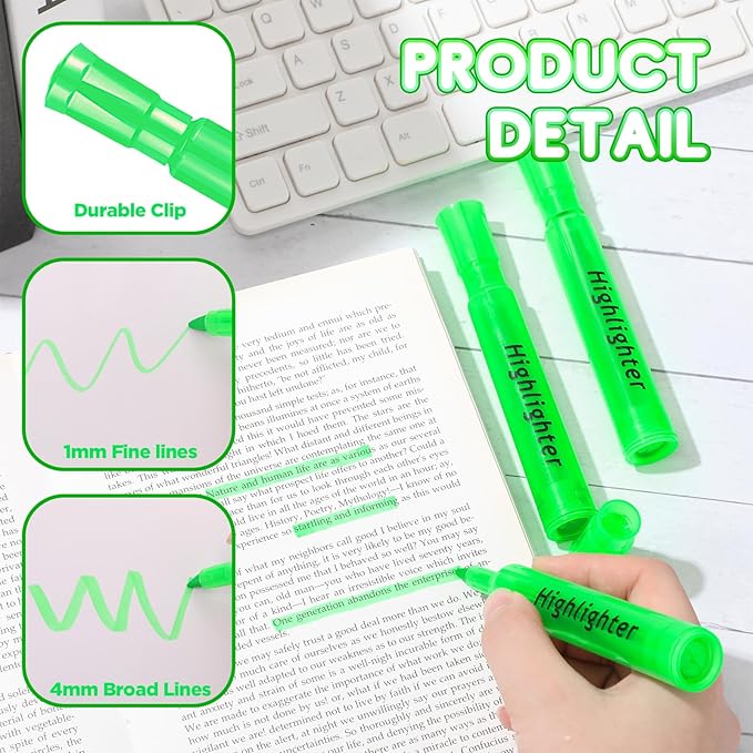 Qilery 30 Pack Highlighters Bulk, Tank Style Chisel Tip Highlighters Markers Quick Drying for Kids and Adult Coloring, Classroom Home Office School Supplies (Green)