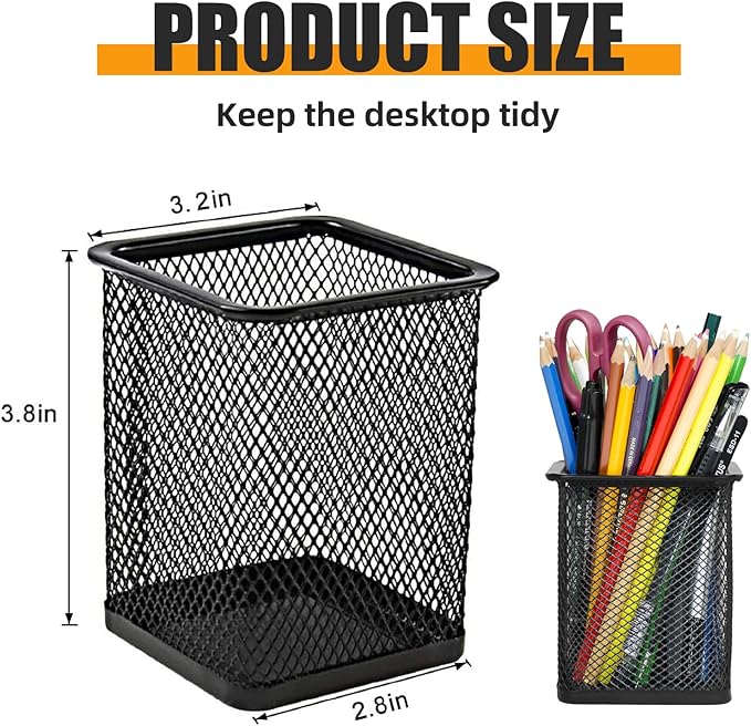 TooCust Black Mesh Pencil Cup Holder for Desk, 12 Pack Mesh Square Pen Holder - Thickened Metal & Non-Slip Bottom, Wire Pencil Holder Makeup Brush Holders Pen Cup Bulks for Home, School & Office