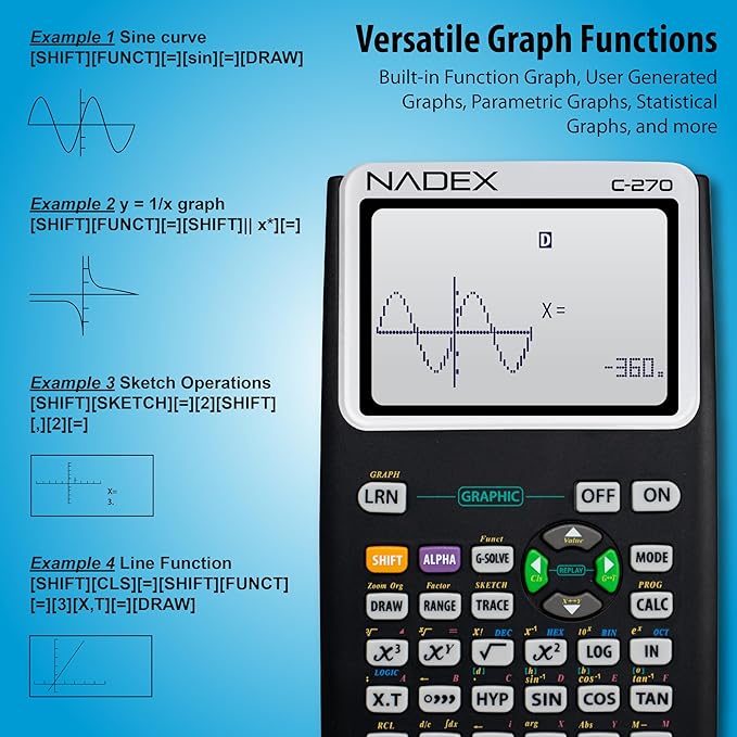 Scientific Calculator with Graph Functions for College and High School Students, Engineering, Advanced Mathematics, Calculus, Algebra, Geometery, Trigonometry, Statistics, Physics, Chemistry - Black