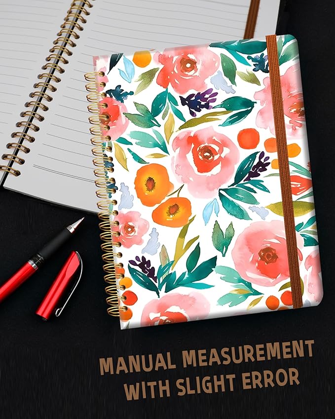Ruled Spiral Writing Notebook,A5 Hardcover Lined College Journal for Women,Strong Twin-Wire Binding with Premium Paper,8.4" X 6",Perfect for School,Office,Home(Pink Flowers)