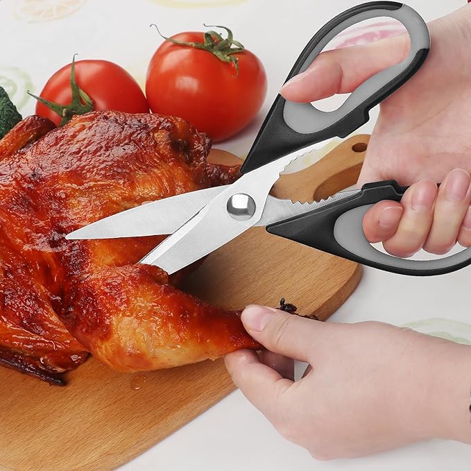 Kitchen Scissors, Stainless Steel Blades, Soft Grip, Multifunctional Kitchen Scissors Set, Black/Grey, 2 Piece Set