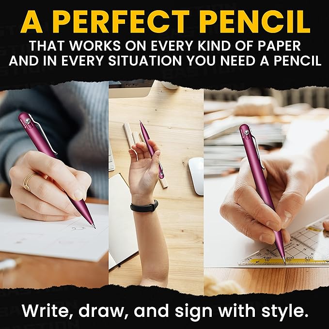 BASTION® Luxury Mechanical Pencil, Professional Lightweight Medium Point Aluminum Pencil for Birthday Gift includes 20 x 0.77mm Lead Refills - Pink