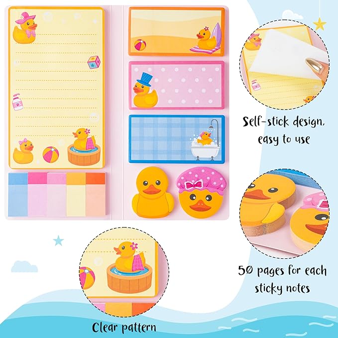 Xqumoi Duck Lovers Sticky Notes Set - Just A Girl Who Loves Ducks Self-Stick Note Pads Cartoon Animal Duckie Writing Memo Pad Page Marker Bookmarker Back to School Office Party Favors Supplies