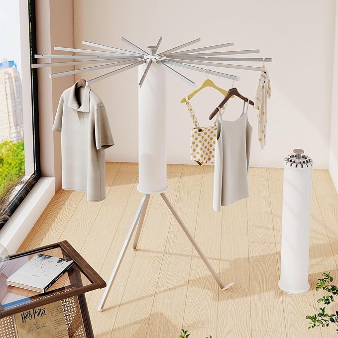 Tripod Clothes Drying Rack,Drying Rack Clothing Foldable,(16 Aluminium Poles),Standing Dry Racks,Laundry Drying Rack,Clothes Hanger Rack,Laundry Rack Folding,Collapsible,Retractable