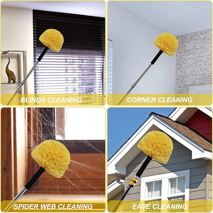 Tockrop 2 Pack Twist-On Cobweb Duster Head Brush - Efficient Indoor & Outdoor Spider Web Cleaning Solution - Fits Standard Acme Threaded Poles - Duster Brush Head Only - Yellow