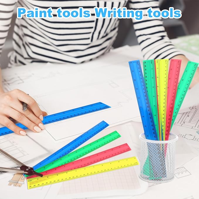 120 Pcs 12 Inch Plastic Rulers Bulk, Kid Ruler for School, Back to School Supplies, Flexible Assorted Color Straight Rulers with Centimeters and Inches for Students Schools Education