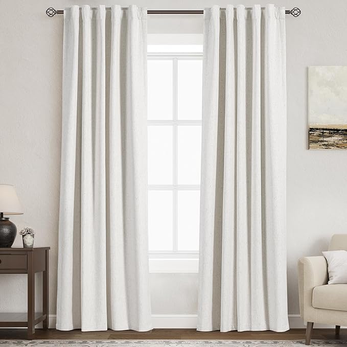 Nanspring Cream Linen Curtains 80 Inch Length 2 Panels Set for Bedroom Thermal Insulated 100% Blackout Linen Drapes Back Tab Neutral Rustic Modern Farmhouse Room Darkening Curtain 38X80