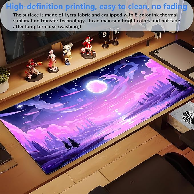 Purple Moon Lake Mouse Pad Pink Desk Mat XXL Large Gaming Mousepad Cute Kawaii Anime Aesthetics Computer Mat Keyboard and Mouse Pad Office Desk Decor 31.5 x 15.7 in
