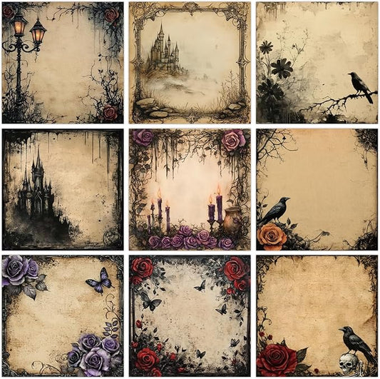ZCPTZ 9 Pcs Gothic Style Notepads 3" x 3" Self-adhesive Goth Note Pads Memo for Office Work School Home Halloween Decor Supplies- 450 Sheets Reusable Gothic Sticky Notes