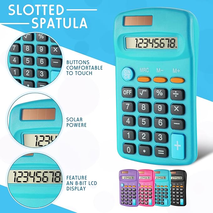 20 Packs Pocket Size Mini Basic Calculators for Students 8 Digit Display Solar Battery Dual Power Small Calculators for Desktop Home Office School Students Kids, 4 Colors