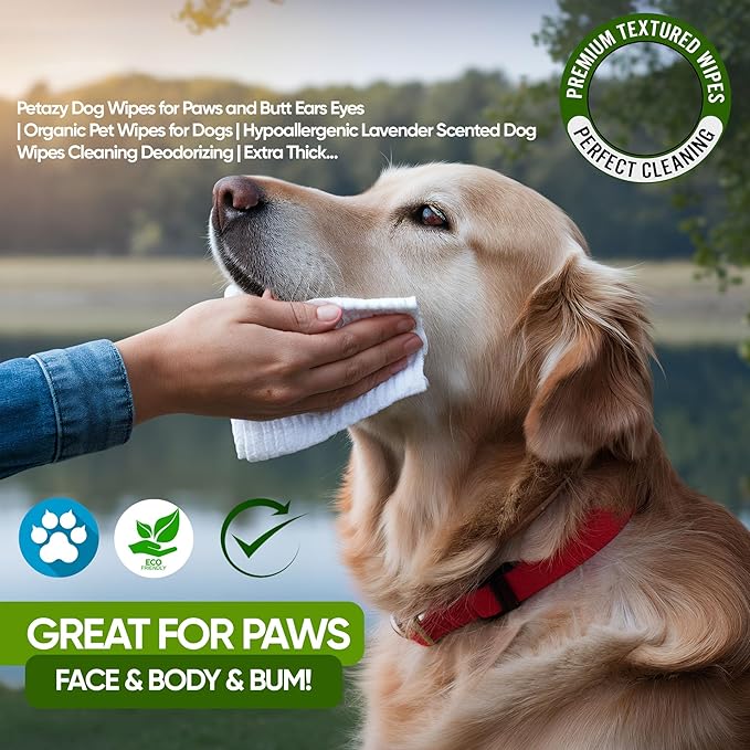 Petazy 400 Dog Wipes for Paws and Butt Ears Eyes | XL 8x8 Organic Pet Wipes for Dogs | Unscented Dog Wipes Cleaning Deodorizing | Extra Thick Paw Wipes for Dogs Cats Pets | Bonus Glove Wipes Included