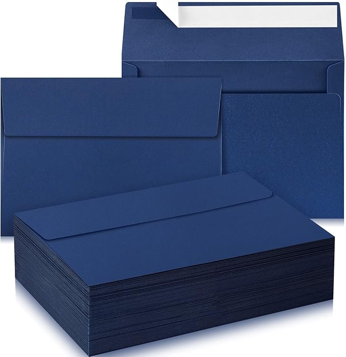 Harloon 100 Pcs A9 Envelopes 5.75 x 8.75 Inch Self Adhesive Wedding Invitation Envelopes Paper Greeting Card Envelopes for Photos Documents Letters Announcements Baby Shower Office (Navy Blue)