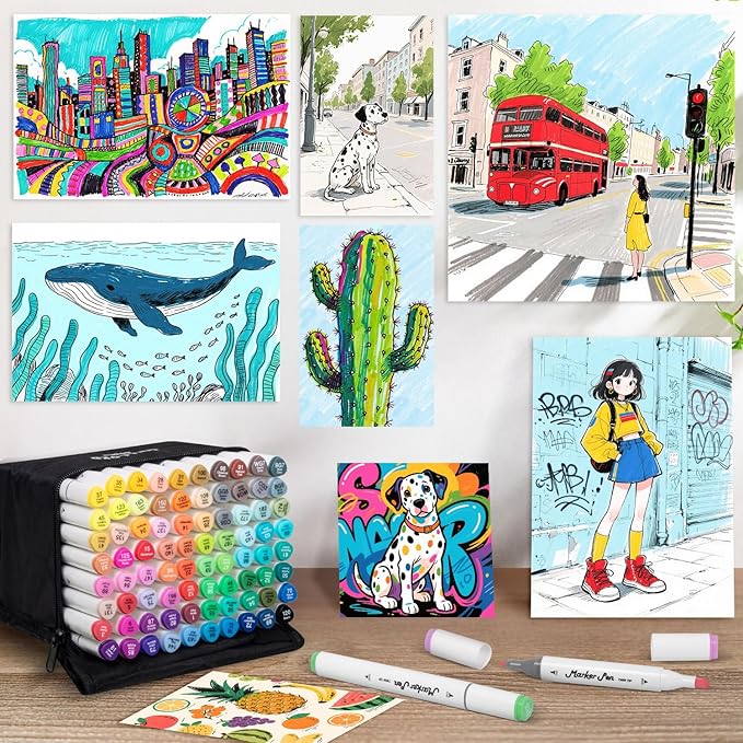 Alcohol Markers Set, 80 Colors Dual Tip Art Markers with Broad and Fine Tips for Adult Coloring Books, Drawing, Illustration, Sketching, No Bleed Ink Supplies