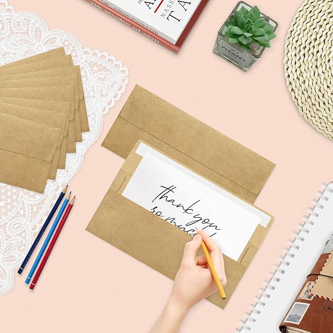 50 Pack #10 Business Envelopes, Brown Kraft Standard Envelopes Self Seal, Letter Size Mailing Envelopes for Checks Letters Invoices Christmas Birthday Graduation Wedding, 4 1/8 x 9 1/2 Inch