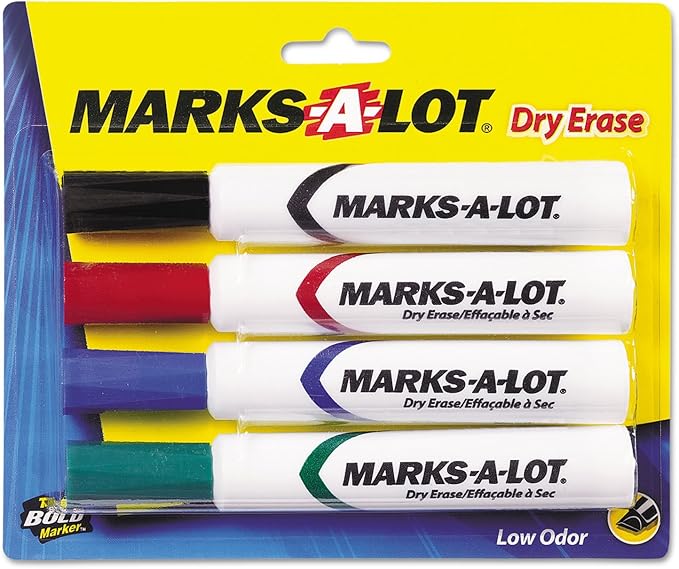 Avery 24409 Marks-A-Lot Desk-Style Dry Erase Marker, Chisel Tip, Assorted, 4/Set