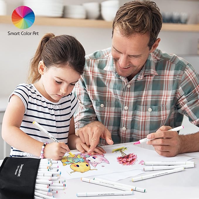 Smart Color Art 108 Pack Art Markers, 107 Alcohol Based Marker Pens and 1 Blender, Dual Tip Coloring Permanent Markers Highlighters with Case, Excellent for Adults Kids Marking Drawing Sketching