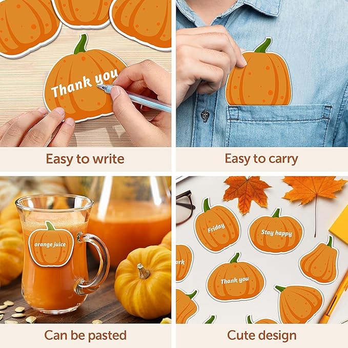 48PCS Fall Pumpkin Sticky Notes Cute Pumpkin Shape Memo Notes Self-Adhesive Fall Memo Notes for School Office Home Supplies Student Teacher Present 12 Styles Total 20 Sheets Each